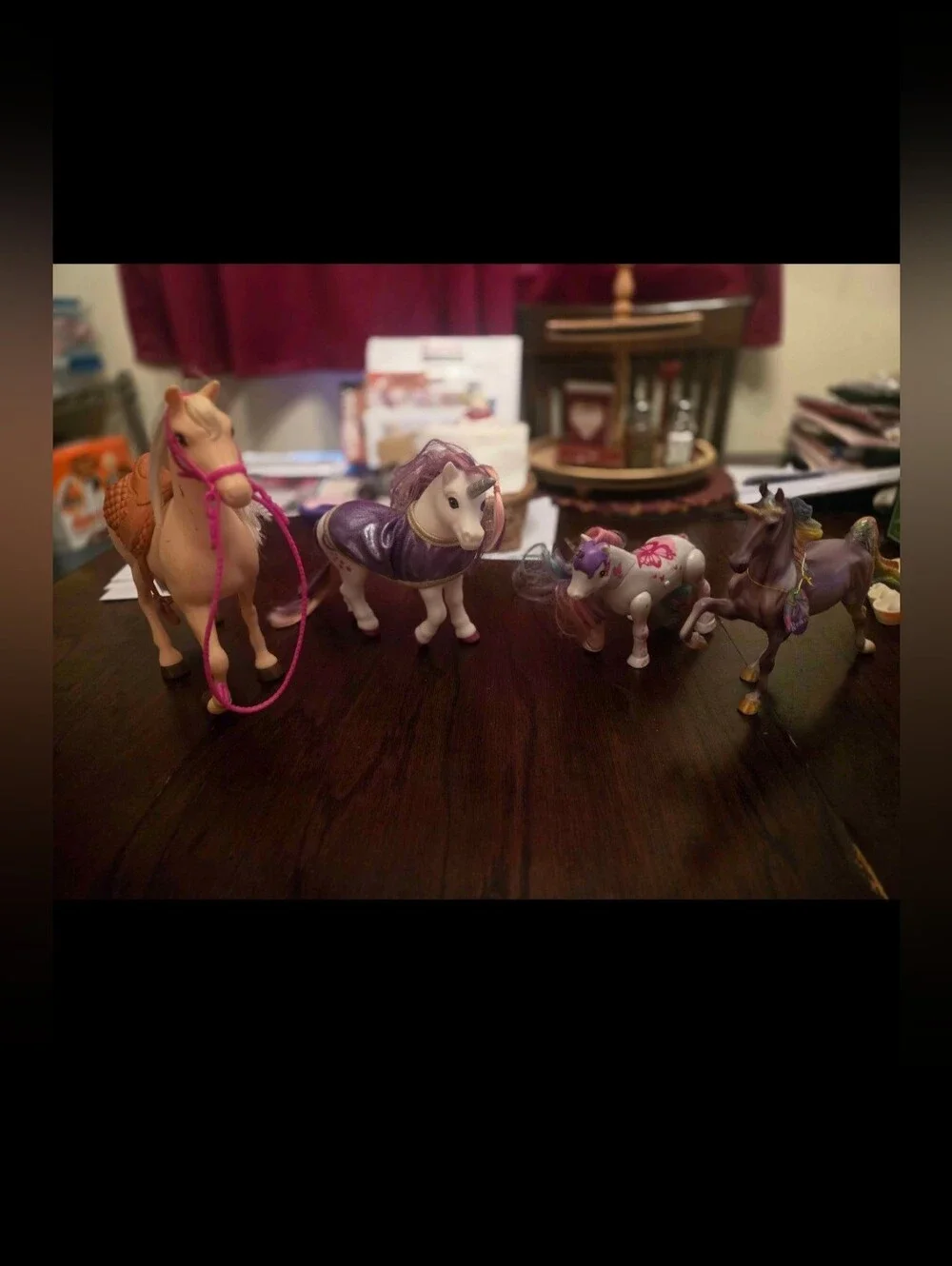 Four (4) Purple and Pink Horse Toy Set for Kids - Imaginative Play